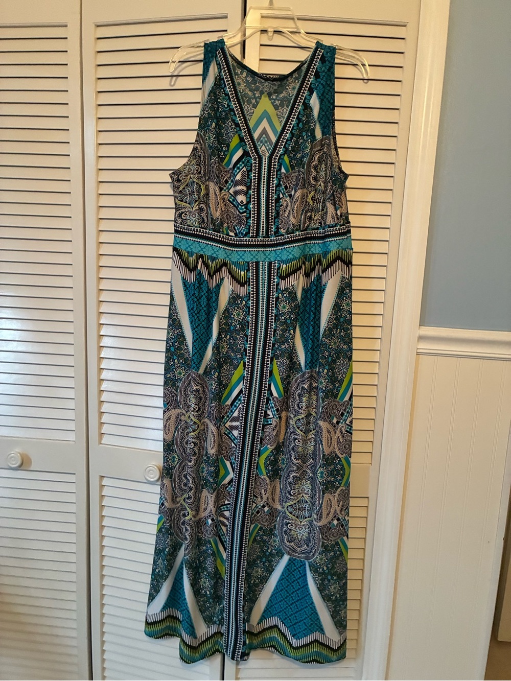 Teal Patterned Sleeveless Maxi Dress - Women